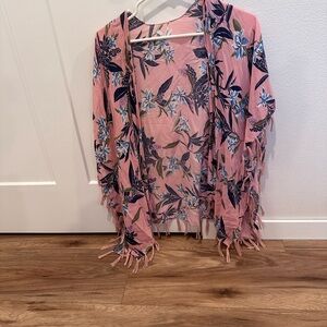 Pink Floral Fringe Kimono